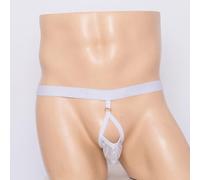 Men's T Back Lace G String Briefs, Sensual Lingerie Underwear for Sissy Fashion (White)