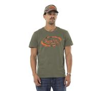Men's T-Shirt 100% Cotton, T-Shirt Man Graph, Round Neck & Regular Fit, Army Green/Orange, M