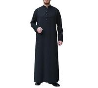 Men's T-Shirt 2026 Men's Robe with Plain Buttons, Simple, Loose, Comfortable, Muslim Arabic Casual Basic Black Long Sleeve Shirt, black, S