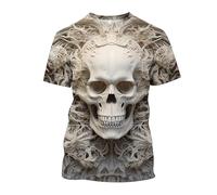 Men's T-Shirt 3D Print Graphic Funny T-Shirt with Skull Print Short Sleeve Novelty Tee Crew Neck Fashionable Shirts Regular Fit Casual Shirt for Men Casual Top Casual Soft Streetwear, gray, XXL