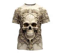 Men's T-Shirt 3D Print Graphic Funny T-Shirt with Skull Print Short Sleeve Novelty Tee Crew Neck Fashionable Shirts Regular Fit Casual Shirt for Men Casual Top Casual Soft Streetwear, beige, 3XL