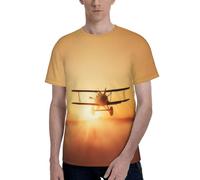 Mens T-Shirt Aircraft Plane at Sunset - Fashion 3D Printed Tee Shirt, Quick Dry Summer Casual Crew Neck Short Sleeves Tops