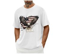 Mens T Shirt American USA Flag Patriotic Eagle Independence Day T-Shirt Relaxed Casual Short Sleeve Tops Festival Wear Themed Events Celebrations Summer Tee