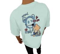 Mens T Shirt Back Print Summer Short Sleeve Tshirts Fashion Motif Clothing Retro Cotton Casual Shirt Boys Tee Crew Neck Outfit Lightweight Tops 03H#Light Green X-Large
