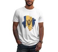 Mens T-Shirt Basic Short Sleeve Cotton Crew Neck T Shirts Men Comfortable Breathable Barbados National Flag Summer White
