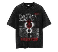 Men's T-Shirt Berserk Manga Guts Graphic Print Pullover Street Washed Retro Griffith T-Shirt Round Neck Short Sleeve Berserk Swordsman Tee Shirt Unisex Y2K Style