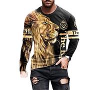 Men's T-Shirt Casual Sports 3D Lion Printed Long Sleeve Tee Street Fitness Male Round Nneck Pullover