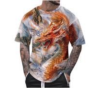 Mens T Shirt Chinese Dragon Loong Printed T-Shirts Crew Neck Gym Workout Tshirt Summer Casual Short Sleeve Tops Round Neck Athletic Tee Shirts Breathable Regular Fit Basic Tees S-6XL