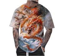 Mens T Shirt Chinese Dragon Loong Printed T-Shirts Crew Neck Gym Workout Tshirt Summer Casual Short Sleeve Tops Round Neck Athletic Tee Shirts Breathable Regular Fit Basic Tees S-6XL
