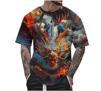 Mens T Shirt Chinese Dragon Loong Printed T-Shirts Crew Neck Gym Workout Tshirt Summer Casual Short Sleeve Tops Round Neck Athletic Tee Shirts Breathable Regular Fit Basic Tees S-6XL