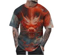 Mens T Shirt Chinese Dragon Loong Printed T-Shirts Crew Neck Gym Workout Tshirt Summer Casual Short Sleeve Tops Round Neck Athletic Tee Shirts Breathable Regular Fit Basic Tees S-6XL