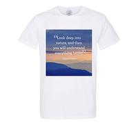 Men's T-Shirt Crew Neck Organic Cotton Albert Einstein Look Deep Inspirational Quote Motivation White