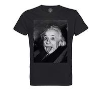 Men's T-Shirt Crew Neck Organic Cotton Albert Einstein's Tongue Pulling Science Star Black