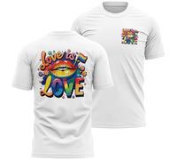 Mens T Shirt for Gay Pride Rainbow Lips Love is Love Back Print LGBTQ Top for Him Boyfriend Festival Gift Out, M, White