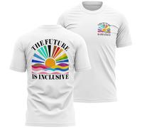 Mens T Shirt for Pride The Future is Inclusive LGBTQ Gay Tee with Rainbow Sunset Design for Him Partner Son Festival Gift, L, White