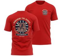 Mens T Shirt for VE Day Honouring Heroes Back Front Pocket 80th Anniversary Tee for Him to Celebrate, XL, Red