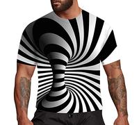 Mens T Shirt Funny 3D Geometry Optical Illusions Vortex Printed Sports T-Shirt Casual Round Neck Running Gym Short Sleeve, Black, 3XL