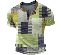 Men's T-Shirt Iconic Tee Regular-Fit Long-Sleeved Henley Shirt Comfortable Breathable Premium Weight T-Shirts Distressed Casual Short Sleeve Tops for Training and Fitness Green