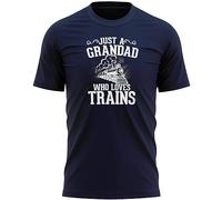 Mens T Shirt Just a Grandad Who Loves Trains Steam Train Railway Tee, XXL, Navy