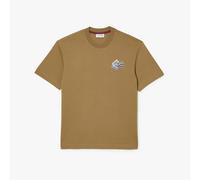 Men's T-Shirt Lacoste Heavy Cotton Jersey Mutli Badge Short Sleeve in Brown