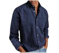 Mens T Shirt Long Sleeve Smart Casual Plain Button Down Shirt Non Iron Lapel Collar Business Blouses Regular Fit Stretch Tops Wedding Work Office Oxford Formal Shirt Plus Size Blouse with Pocket S-4XL