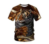 Men's T-Shirt Novelty Tiger Lion Graphic Tee Shirt 3D Print Funny Animal Unisex Loose Top XL Slx1089