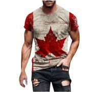 Mens T Shirt Patriotic Canada Day Maple Leaf Flag Print Tops Casual Short Sleeve Round Neck Summer T Shirts Holiday Celebrations Outings Tshirts Everyday Wear
