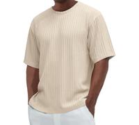 Men's T-Shirt Plain Textured Crew Neck Short Sleeve Shirt Oversized Casual Summer Lightweight Quick-Dry Breathable Top for Formal Events and Outdoor Activities (Beige, XXXL)