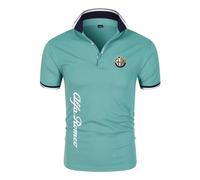 Men's T-Shirt Polo Shirt for Al-FA Ro.meo Print Rugby T-Shirts Lapel Polo Shirts Sports Short Sleeve Golf Tennis Tops-Green||L