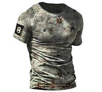 Men's T-Shirt Print Summer Slim Fit Fitness Men's Short-Sleeved Henry Collar Personality Trend Sports Comfortable Men's Base Shirt Stretch Casual All-Match Men's Tops H-Blue M