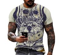 Men's T-Shirt Retro Skull Tattoo Pattern T-Shirt Casual Short Sleeve Round Neck Tees Slim Summer Tops