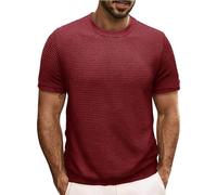 Mens T-Shirt Sale Clearance Casual Stretch Short Sleeve Waffle Ribbed Knit Shirt Slim Fit Crew Neck Pullover Summer Beach Soft Solid Color Basic Tops Oversized Worout Running Shirts Plus Size S-XXL
