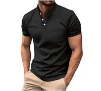 Mens T Shirt Sale Clearance Short Sleeve Henley T Shirt Mens Plain Grandad Collar Shirts Stylish 3 Buttons Muscle T-Shirts Casual Summer Beach Holiday Shirt Top with Pocket Black
