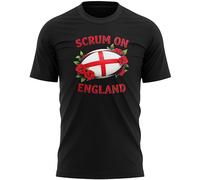 Mens T Shirt Scrum On England St Georges Day Cross Red Rose Top Rugby Supporters English Nation Heritage Tee, XXL, Black