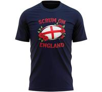 Mens T Shirt Scrum On England St Georges Day Cross Red Rose Top Rugby Supporters English Nation Heritage Tee, 3XL, Navy