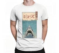 Men's T-Shirt Shark in The Sea with Japanese Ukiyo-E Creative 100% Cotton Tee Shirt Short Sleeve T Shirt O Neck Tops White
