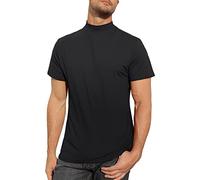 Mens T Shirt Short Sleeve Basic Mock Turtleneck Slim Fit Undershirt Cotton Pullover Thermal Solid Tops Black, XXL