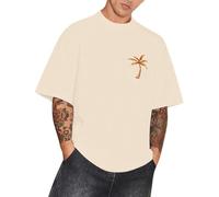 Mens T Shirt Short Sleeve Tshirts Plain Solid Basic Sportwear Casual Crewneck Pullover Top Muscle Tee Textured Shirts Active Wear Top Sweatshirts （Beige, XL