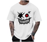 Mens T Shirt Short Slevee Halloween Funny Face Print Gothic Top Shirt Tee UK Cotton Solid Colour Cospaly Outfit Casual Sports Gym Running Soft Durable Comfort Cooling Costume Autumn