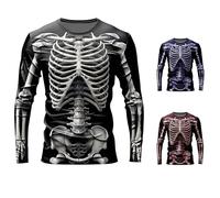 Men's T-Shirt Skeleton Halloween Costume Horror 3D Print Graphic Scary Tee Long Sleeve Crew Neck Fashionable Shirts Slim Fit Sport Gym Shirt Top Casual Soft Halloween Streetwear (Black-E, M)