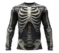 Men's T-Shirt Skeleton Halloween Costume Horror 3D Print Graphic Scary Tee Long Sleeve Crew Neck Fashionable Shirts Slim Fit Sport Gym Shirt Top Casual Soft Halloween Streetwear (Grey-D, XXL)
