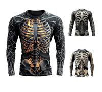 Men's T-Shirt Skeleton Halloween Costume Horror 3D Print Graphic Scary Tee Long Sleeve Crew Neck Fashionable Shirts Slim Fit Sport Gym Shirt Top Casual Soft Halloween Streetwear (Black-D, L)
