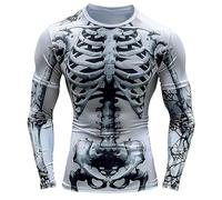 Men's T-Shirt Skeleton Halloween Costume Horror 3D Print Graphic Scary Tee Long Sleeve Crew Neck Fashionable Shirts Slim Fit Sport Gym Shirt Top Casual Soft Halloween Streetwear (Beige-B, XL)