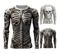 Men's T-Shirt Skeleton Halloween Costume Horror 3D Print Graphic Scary Tee Long Sleeve Crew Neck Fashionable Shirts Slim Fit Sport Gym Shirt Top Casual Soft Halloween Streetwear (Black-A, M)