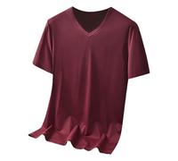 Mens T Shirt, T-Shirts for Men UK Mens Tops Casual Sweatshirt Short Sleeved Shirts Cotton Men's Casual Loose V Neck Solid Color Short Sleeved Tshirt Exchange Men Tshirt Red
