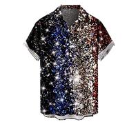Men's T Shirt Tops 2024 New Summer Tops Mens Independence Day Flag 3D Digital Printing Personalized Fashion Lapel Button T Shirt Shirt Short Sleeve Shirt Top Lightweight Shirts for Men (Black, XL)