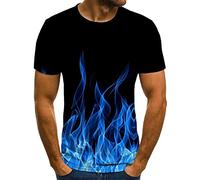 Mens T Shirt UK Clearance Flame 3D Printed T-Shirts Summer Regular Fit Short Sleeve Tops Gym Running Workout Tshirt Lightweight Casual Athletic Tees Adult Tops Activewear M-4XL Blue
