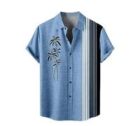 Men's T-Shirt Vintage Number T-Shirt Short Sleeved Crew Neck Fathers Day Tshirt Floral Printed Hawaiian Shirt Slim Fit Basic Tee Stretch Blouse Work Wear (Sky Blue,L)