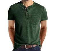 Mens T-Shirt with Breast Pocket Short Sleeve Henley Shirts Comfort Cotton Tops Gym Workout Casual Tops Button Sweatshirt Solid Color Loose Tee Shirts Classic Basic Fitness Pullover Tops Army