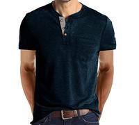 Mens T-Shirt with Breast Pocket Short Sleeve Henley Shirts Comfort Cotton Tops Gym Workout Casual Tops Button Sweatshirt Solid Color Loose Tee Shirts Classic Basic Fitness Pullover Tops Dark Blue XXL